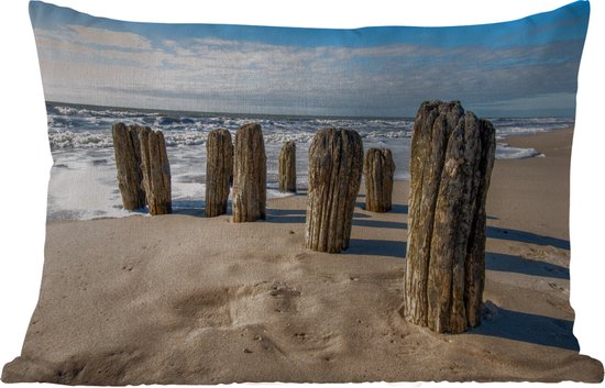 Buitenkussens - Zand - Strand - Paal - Water - Zomer - 60x40 cm - Weerbestendig