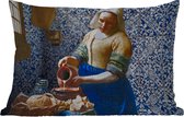 Buitenkussens - Tuin - Melkmeisje - Delfts Blauw - Vermeer - Schilderij - Oude meesters - 50x30 cm