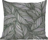 Sierkussen Buiten - Bloemen - Illustratie - Zwart - Wit - 60x60 cm - Weerbestendig