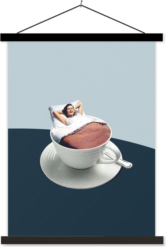 Porte-affiche avec affiche 40x53 cm - Affiche scolaire - Femme - Café - Vintage - Affiche textile - Lattes noires