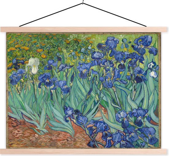 Posterhanger incl. Poster - Schoolplaat - Irissen - Vincent van Gogh - 120x90 cm - Blanke latten