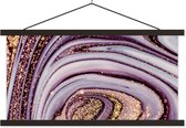 Posterhanger incl. Poster 90x45 cm - Schoolplaat - Marmer - Roze - Goud - Glitter - Marmerlook - Luxe - Textielposter - Zwarte latten
