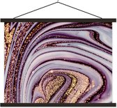 Posterhanger incl. Poster 60x45 cm - Schoolplaat - Marmer - Roze - Goud - Glitter - Marmerlook - Luxe - Textielposter - Zwarte latten