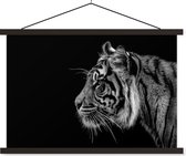 Support pour affiche avec affiche 60x40 cm - Affiche scolaire - Tigre sur fond noir en noir et blanc - Affiche textile - Lattes noires