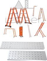 Échelle pliante multifonctionnelle - échelons 4x4 - hauteur de travail 4,70 m - orange
