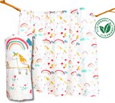 Duopack 2x BoefieBoef Regenboog Eenhoorn Grote XL Hydrofiele Doek Baby - Duurzaam Eco Bamboe | Swaddle, Inbakerdoek, Hydrofiele Luier & Babydeken - Wit Gekleurd Sprookje