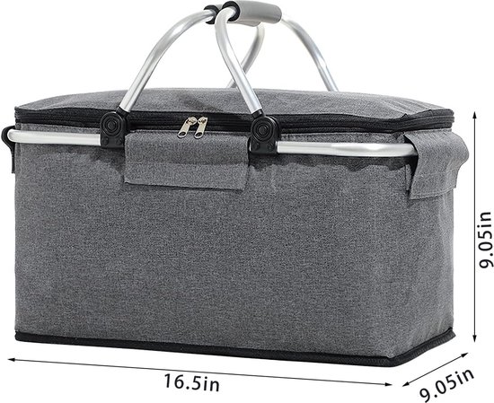 Opvouwbare geïsoleerde picknickmand - blauw met bloemenmotief - 33