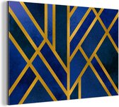 Wanddecoratie Metaal - Aluminium Schilderij Industrieel - Goud - Blauw - Patroon - 150x100 cm - Dibond - Foto op aluminium - Industriële muurdecoratie - Voor de woonkamer/slaapkamer