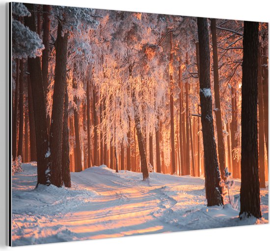 Décoration murale Métal - Aluminium Peinture - Hiver - Forêt - Arbre - 60x40 cm