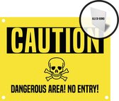 Pictogram/ bord alu di-bond | "Caution - Dangerous area - No entry!" | 40 x 30 cm | Met 4 boorgaten | Roestvrij | Eigen terrein | Privé domein | Ongewenst bezoek | Urbex | Privaat eigendom | Duurzaam | Hechting | Aluminium | Dikte: 3 mm | 1 stuk