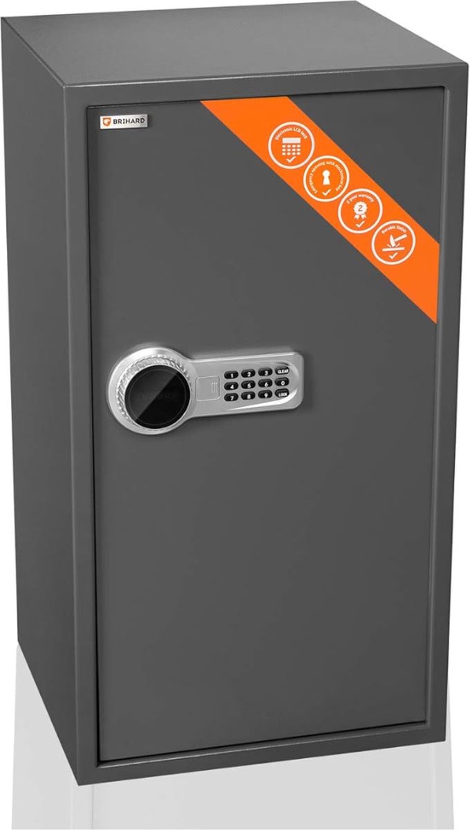 Brihard Elektronische Kluis - Business XXL (73x40x36cm) – Met LCD Display Cijferslot – Geld, Sieraden, Waardevolle Spullen – 102L Opslag – XXXL Design – Grijs