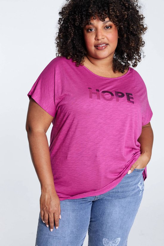 Paprika Effen T-shirt met opschrift 'HOPE' in borduursel en pailletten