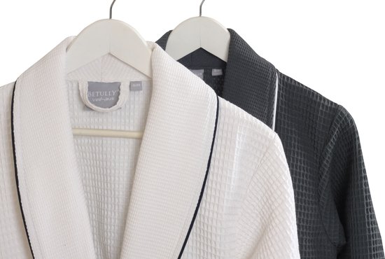 Betully ® - Peignoir gaufré unisexe - Badjas 100% coton turc - Anthracite - Peignoir gaufré pour femme et homme - Taille L/XL - Peignoir - Col châle - Badjas femme - Badjas homme - Taille L / XL - Anthracite