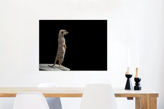 Wanddecoratie Metaal - Aluminium Schilderij Industrieel - Stokstaartje - Wilde dieren - Zwart - 80x60 cm - Dibond - Foto op aluminium - Industriële muurdecoratie - Voor de woonkamer/slaapkamer