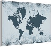 Wanddecoratie Metaal - Aluminium Schilderij Industrieel - Wereldkaart - Retro - Bloemen - 180x120 cm - Dibond - Foto op aluminium - Industriële muurdecoratie - Voor de woonkamer/slaapkamer