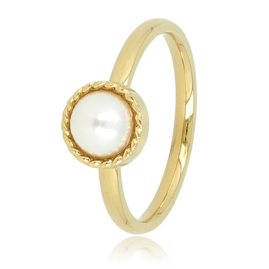 My Bendel - Ring goud met witte parel - Gouden ring met een witte parel en een vintage rand - Met luxe cadeauverpakking