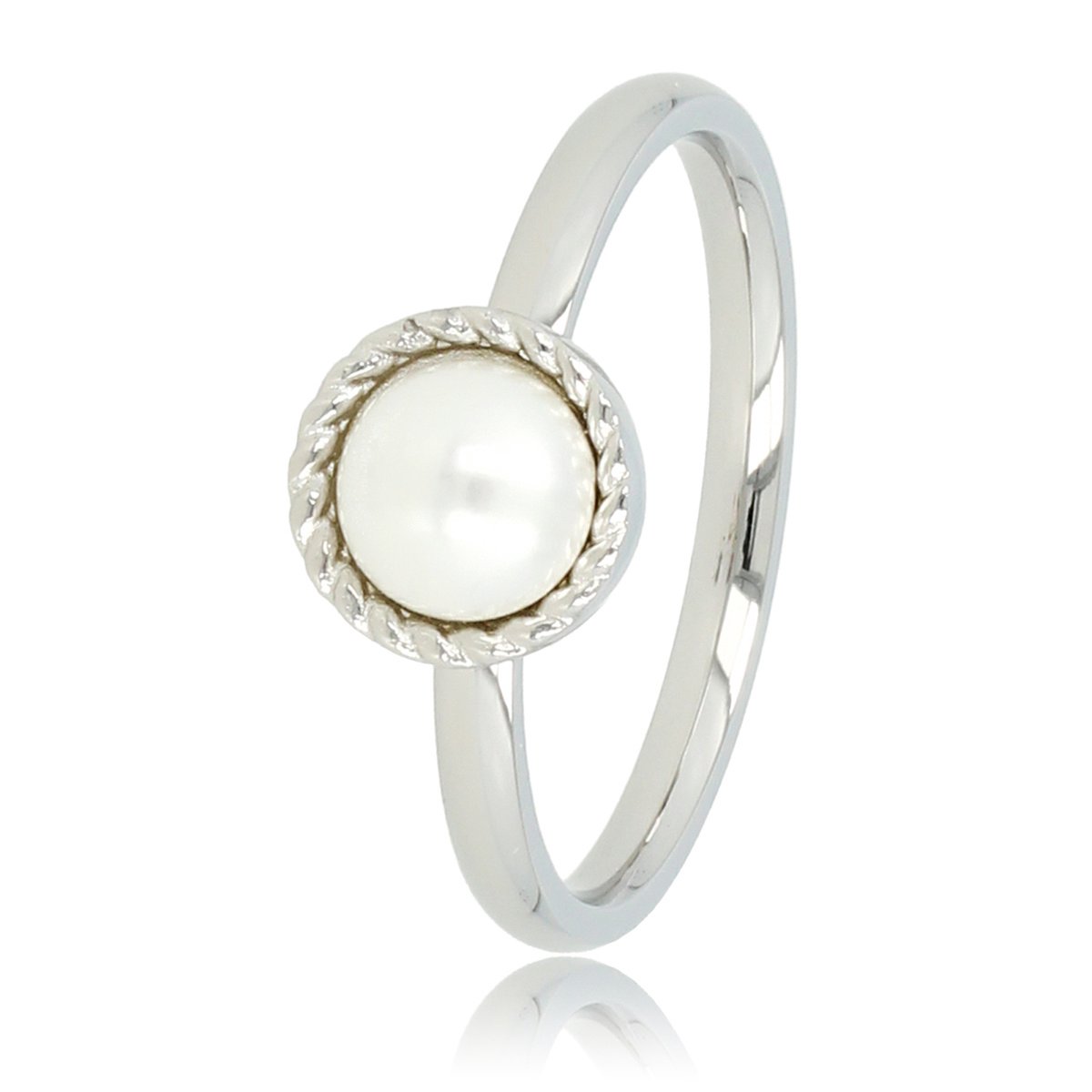 My Bendel - Ring zilver met witte parel - Zilveren ring met een witte parel en een vintage rand - Met luxe cadeauverpakking