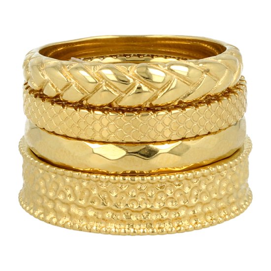 My Bendel - Goudkleurige ringenset met 4 ringen - Mooie ringenset in het goudkleurig met 4 verschillende soorten ringen - Met luxe cadeauverpakking