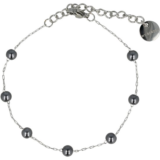 My Bendel - Zilverkleurige fijne armband met zwarte parels - Fijne zilverkleurige schakelarmband met zwarte parels - Met luxe cadeauverpakking