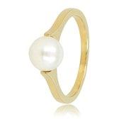 My Bendel - Ring goudkleurig met grote witte parel - Goudkleurige aanschuifring met grote witte parel - Met luxe cadeauverpakking
