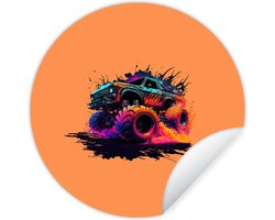 WallCircle® - Behangcirkel 140x140 cm - Muurstickers Monster truck - Design - Neon - Auto - Muurcirkel woonkamer - Wandcirkel slaapkamer - Kamer decoratie zelfklevend - Muurdecoratie accessoires