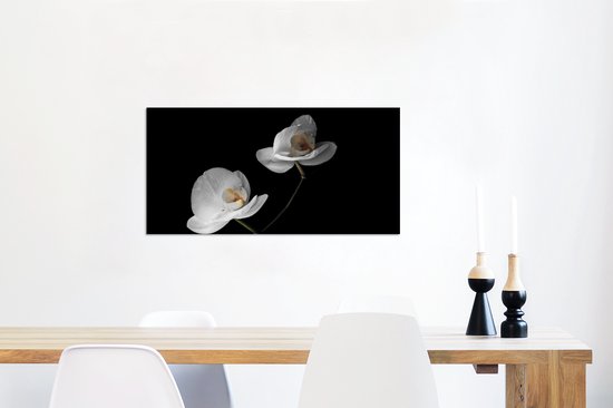 Décoration murale Métal - Peinture Aluminium Industriel - Orchidée - Fleurs - Zwart - Wit - Nature morte - 80x40 cm - Dibond - Photo sur aluminium - Décoration murale industrielle - Pour le salon/chambre
