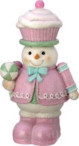 Vivi! Statue de Noël - Bonhomme de neige Casse-Noisette avec Cupcake Hat - pastel - rose - 31cm