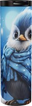 Vogels - Cute Blue Bird Snow - Thermobeker 500 ml
