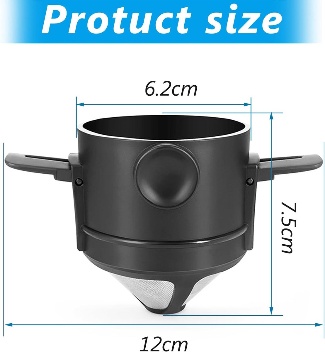 Koffiefilter - Koffiefilterhouder - Rvs Koffiefilter - Herbruikbaar - Koffie Dripper - Papierloos Giet Over Koffiedruppelaar - Geschikt Voor Handmatige Bereiding Van Permanente Koffie - Geschikt Voor Thuiskantoor, Reizen, Kamperen - Zwart - 1 Stuk — cadeau in Kookcadeaus - foto 3
