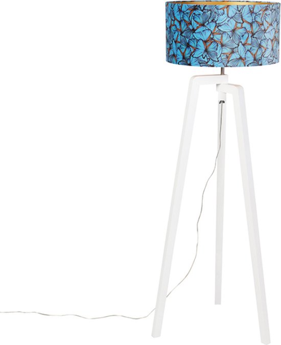 QAZQA puros - Moderne Tripod | driepoot vloerlamp | Staande Lamp - 1 lichts - H 1450 mm - Blauw - Woonkamer | Slaapkamer | Keuken