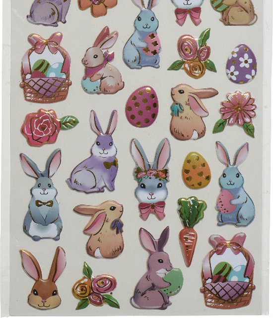Autocollants 3D printemps et Pasen - Lapins de Pâques - 1 feuille - 14 x 21 cm - Artisanat de Pâques