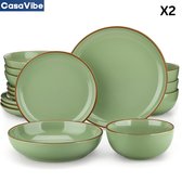 CasaVibe Luxe Serviesset – 32 delig – 8 persoons – Porselein - Bordenset – Dinner platen – Dessertborden - Kommen - Mokken - Set - Nimf - Groen