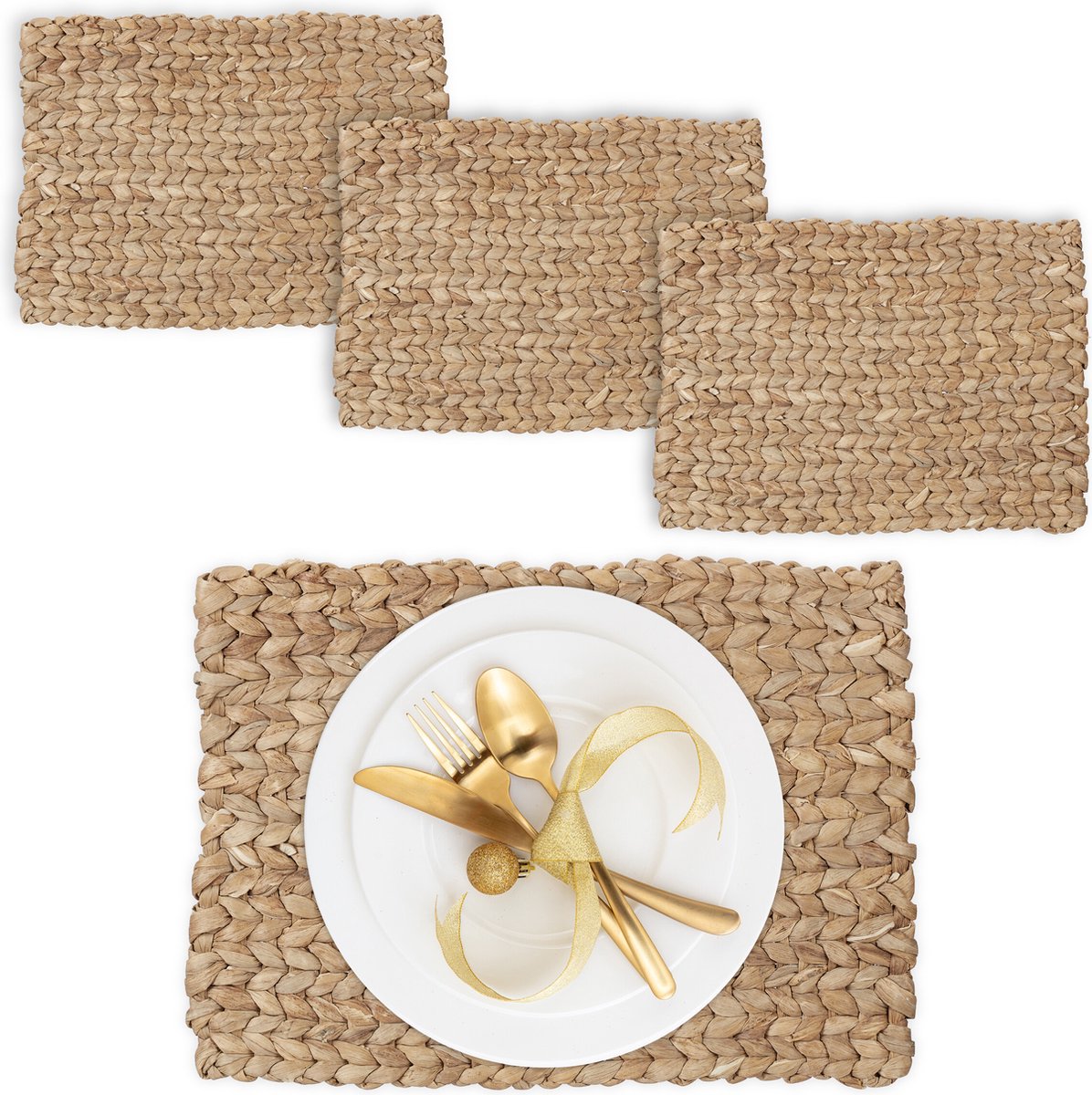placemat - set van 4 - gevlochten - waterhyacint - 1,5 x 42 x 30 cm - onderleggers