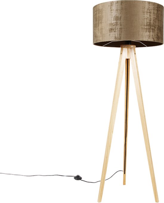 QAZQA tripod_classic - Moderne Tripod | driepoot vloerlamp | Staande Lamp - 1 lichts - H 136 cm - Bruin - Woonkamer | Slaapkamer | Keuken