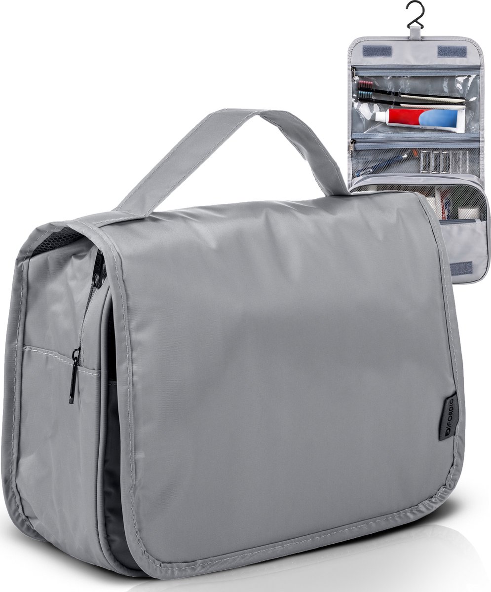ForDig Toilettas (Grijs) - Hanging Toilet Reis Tas met Haak - Hangend Make-Up Etui Organizer voor Toiletartikelen - Toiletry Bag voor Dames & Heren - Reizen & Kamperen Koffer Accessoires op Prijzenvolger.com