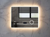 Mawialux LED Badkamerspiegel - Dimbaar - 100x70cm - Rechthoek - Verwarming - Digitale Klok - Vergroot spiegel - Bluetooth - Myla