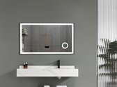 Miroir de Salle de Bain LED Mawialux - 120cm - Rectangle - Bord noir mat - Miroir de maquillage grossissant - Chauffage - Horloge digitale - Bluetooth - Joshua
