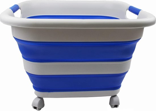 SAMMART 39L inklapbare plastic wasmand met wielen - opvouwbare pop-up opbergcontainer / organizer met wielen - draagbare wasbak - ruimtebesparende mand (1, donkergrijs/blauw-groen