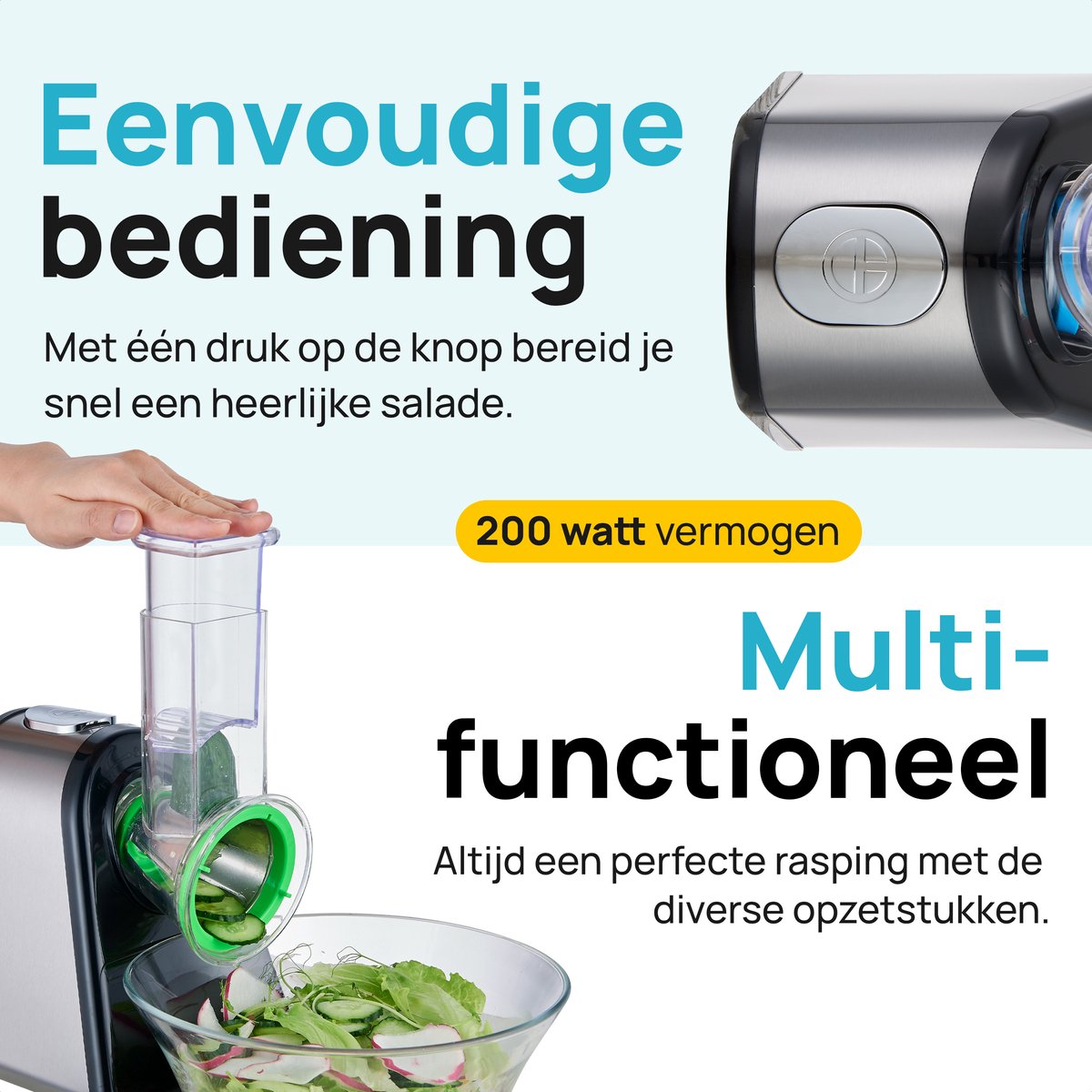 MOA Foodprocessor - Groentesnijder - Hakmolen - BPA-Vrij - Meerdere Opzetstukken - Uiensnijder - RVS/Zwart thumbnail 6