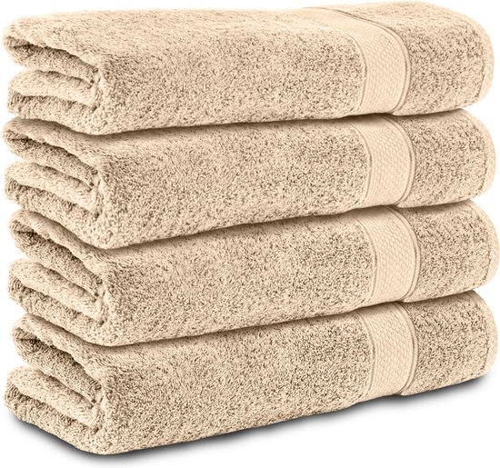 Komfortec handdoeken – Set van 4 - Badhanddoek 70x140 cm - 100% Katoen – Zandbeige