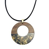 Ketting -bruin -hout -goud vlokken -verstelbaar- 50 cm- Charme Bijoux