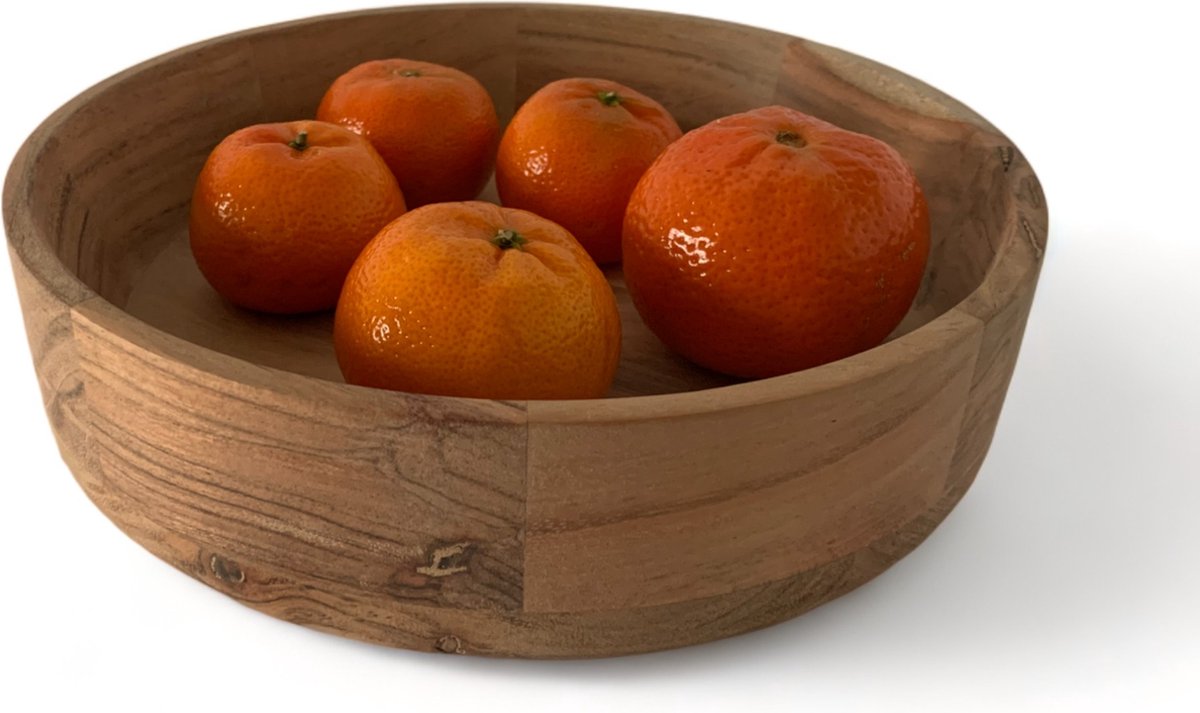 WinQ - Kom Naturel Acaciahout 25x25x5,5cm - Decoratieschaal Hout - Fruitschaal d: 25cm-naturel