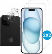 9H Tempered Glass Screen Protector (2-Pack) + Camera Lens Protector Glas (2-Pack) Geschikt voor Apple iPhone 15 | Case Friendly | Ultra Clear | Gemakkelijke installatie