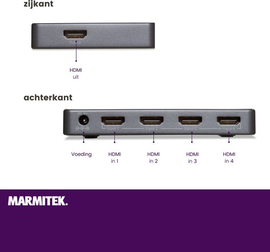 Marmitek Connect 620 UHD 2.0 HDMI Switch / HDMI schakelaar - 4K 60Hz - 4 in 1 uit