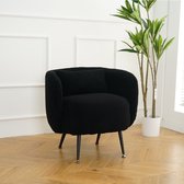 Nuvolix Fauteuil "Lima" MET kussen - Bouclé - relaxstoel - lounge stoel - zwart