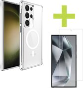 iMoshion Geschikt voor MagSafe Hoesje & Screenprotector Gehard Glas Geschikt voor Samsung Galaxy S24 Ultra - Transparant