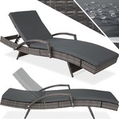 tectake® - Wicker ligstoel ligbed zonnebed - Verstelbare rugleuning (5 standen) - Incl. ligkussen met wasbare hoes - grijs - poly-rattan