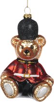Viv! Christmas Kerstornament - Engelse Teddybeer - glas - bruin rood zwart - 13cm