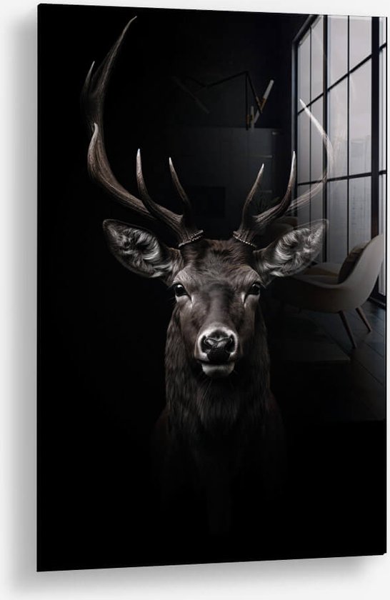 Wallfield™ - Deer Noir | Glasschilderij | Gehard glas | 80 x 120 cm | Magnetisch Ophangsysteem