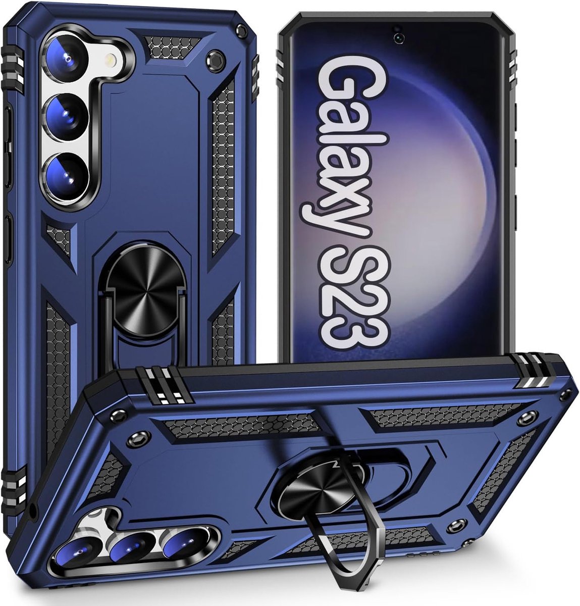 Anti-Shock Hybrid Ring Armor Hoesje Geschikt voor: Samsung Galaxy S23 - Blauw